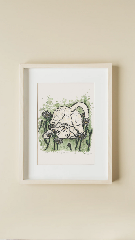 Rolly Polly Lamb Woodcut Print